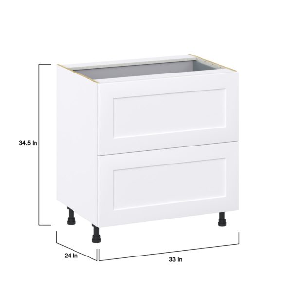 Jasmine Painted Warm White  Shaker Assembled Base Cabinet with 2 Drawers and 1 Inner Drawer (33 in. W X 34.5 in. H X 24 in. D)