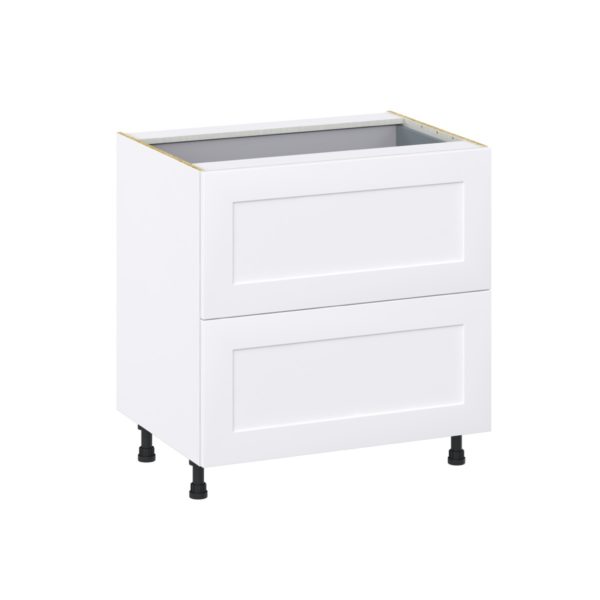 Jasmine Painted Warm White  Shaker Assembled Base Cabinet with 2 Drawers and 1 Inner Drawer (33 in. W X 34.5 in. H X 24 in. D)