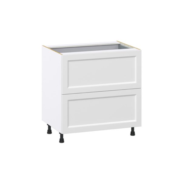 Magnolia Painted Bright White Recessed Assembled Base Cabinet with 2 Drawers and 1 Inner Drawer (33 in. W X 34.5 in. H X 24 in. D)