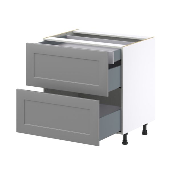 Willow Painted Slate Gray  Shaker Assembled Base Cabinet with 2 Drawers and 1 Inner Drawer (33 in. W X 34.5 in. H X 24 in. D)