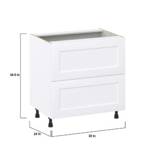 Jasmine Painted Warm White  Shaker Assembled Base Cabinet with 2 Drawers (33 in. W X 34.5 in. H X 24 in. D)