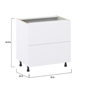 Lily Bright White  Slab Assembled Base Cabinet with 2 Drawers (33 in. W X 34.5 in. H X 24 in. D)