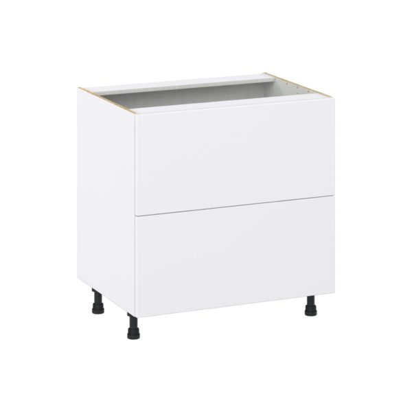 Lily Bright White  Slab Assembled Base Cabinet with 2 Drawers (33 in. W X 34.5 in. H X 24 in. D)