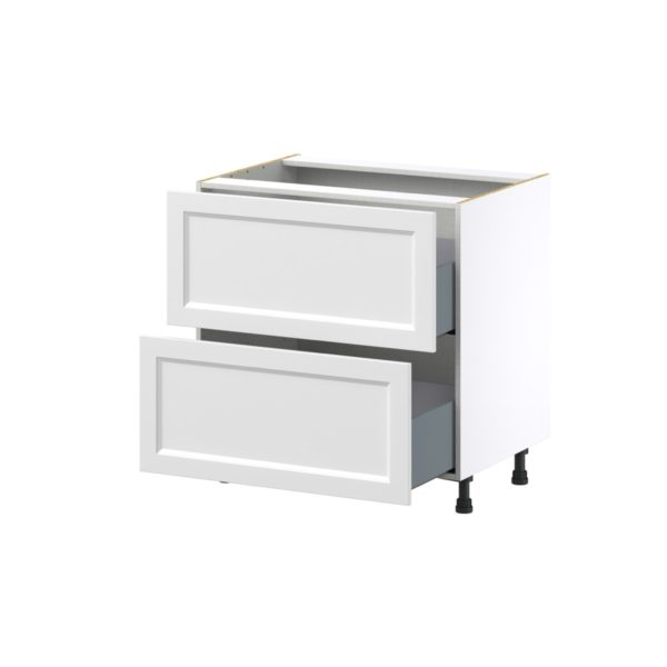 Magnolia Painted Bright White Recessed Assembled Base Cabinet with 2 Drawers (33 in. W X 34.5 in. H X 24 in. D)