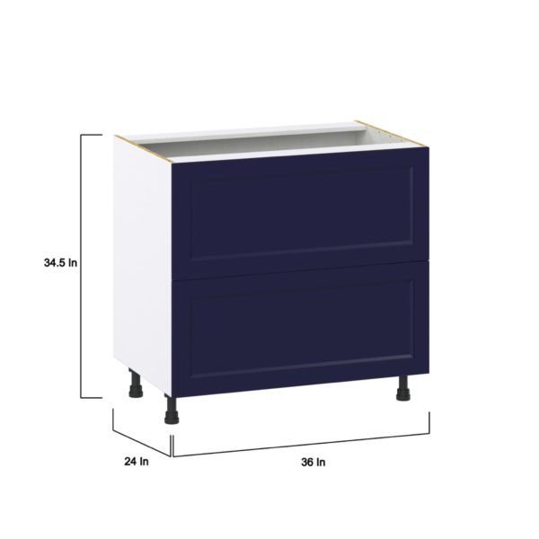 Camellia Painted Midnight Blue Recessed Assembled Base Cabinet with 2 Drawers (36 in. W x 34.5 in. H x 24 in. D)