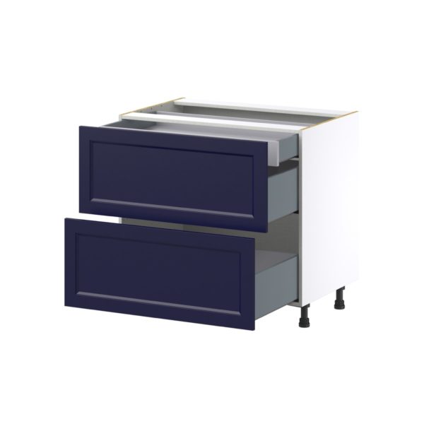 Camellia Painted Midnight Blue Recessed Assembled Base Cabinet with 2 Drawers and 1 Inner Drawer (36 in. W x 34.5 in. H x 24 in. D)