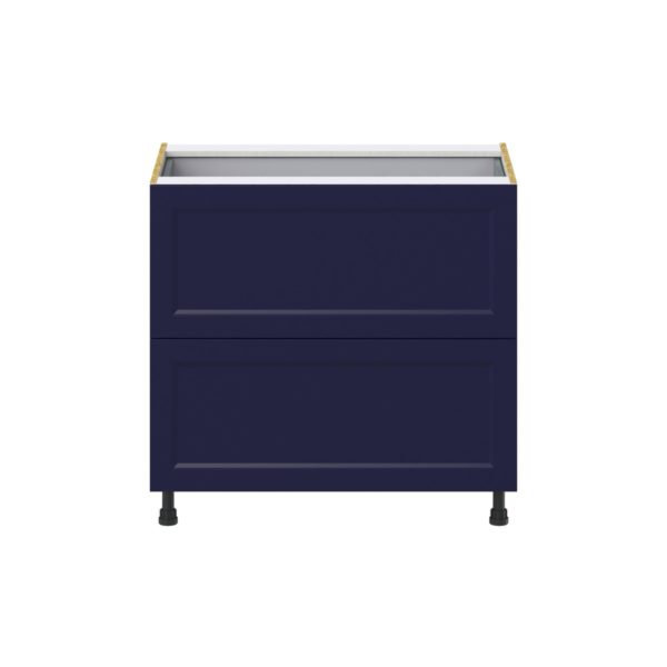 Camellia Painted Midnight Blue Recessed Assembled Base Cabinet with 2 Drawers and 1 Inner Drawer (36 in. W x 34.5 in. H x 24 in. D)