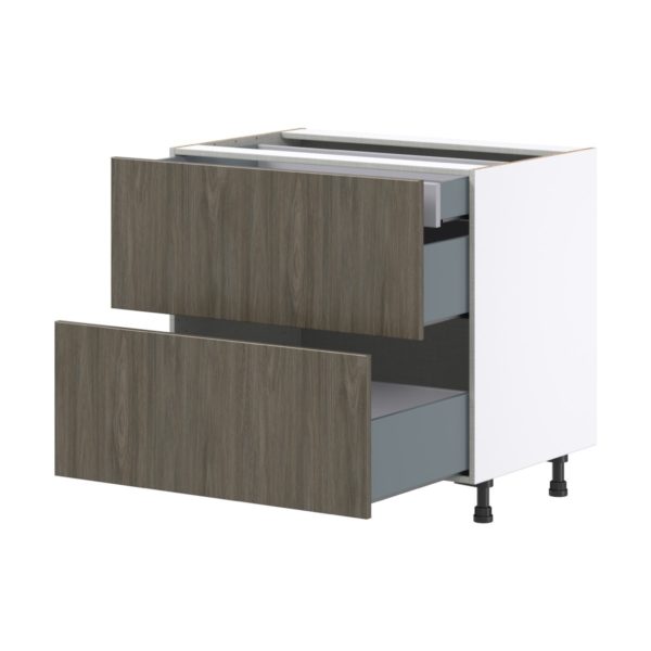 Cordyline Textured Slab Walnut Assembled Base Cabinet with 2 Drawers and 1 Inner Drawer (36 in. W x 34.5 in. H x 24 in. D)