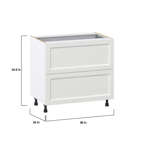 Magnolia Painted Bright White Recessed Assembled Base Cabinet with 2 Drawers and 1 Inner Drawer (36 in. W x 34.5 in. H x 24 in. D)