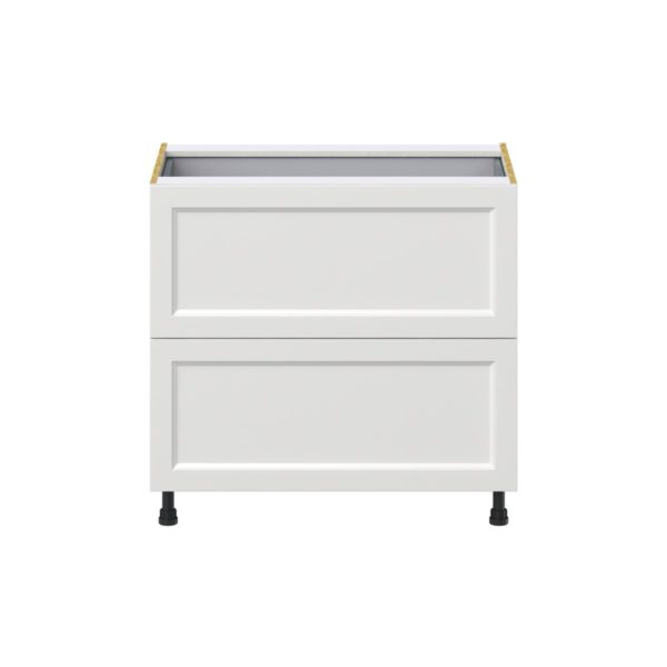 Magnolia Painted Bright White Recessed Assembled Base Cabinet with 2 Drawers and 1 Inner Drawer (36 in. W x 34.5 in. H x 24 in. D)