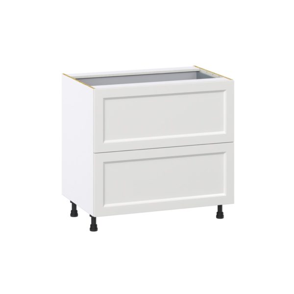 Magnolia Painted Bright White Recessed Assembled Base Cabinet with 2 Drawers and 1 Inner Drawer (36 in. W x 34.5 in. H x 24 in. D)