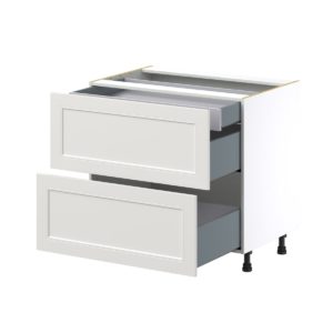 Wisteria Painted Light Gray Recessed Assembled Base Cabinet with 2 Drawers and 1 Inner Drawer (36 in. W x 34.5 in. H x 24 in. D)