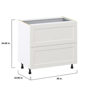 Wisteria Painted Light Gray Recessed Assembled Base Cabinet with 2 Drawers and 1 Inner Drawer (36 in. W x 34.5 in. H x 24 in. D)