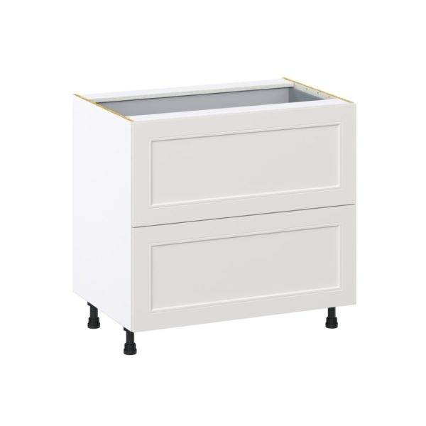 Wisteria Painted Light Gray Recessed Assembled Base Cabinet with 2 Drawers and 1 Inner Drawer (36 in. W x 34.5 in. H x 24 in. D)