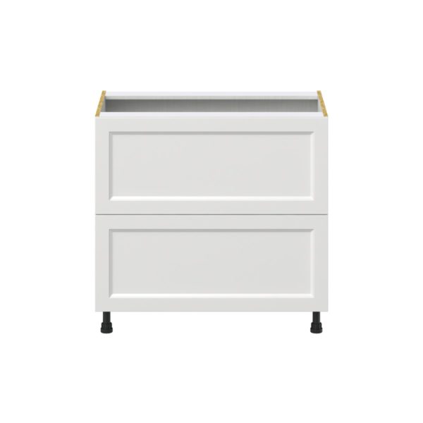 Magnolia Painted Bright White Recessed Assembled Base Cabinet with 2 Drawers (36 in. W x 34.5 in. H x 24 in. D)