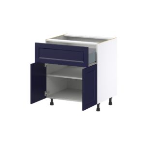 Camellia Painted Midnight Blue Recessed Assembled Base Cabinet with 1 Door and 10 in. Drawer (30 in. W x 34.5 in. H x 24 in. D)
