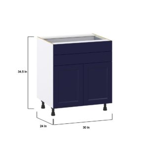 Camellia Painted Midnight Blue Recessed Assembled Base Cabinet with Two Doors and Two 5 in. Drawers (30 in. W x 34.5 in. H x 24 in. D)