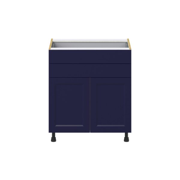 Camellia Painted Midnight Blue Recessed Assembled Base Cabinet with Two Doors and Two 5 in. Drawers (30 in. W x 34.5 in. H x 24 in. D)