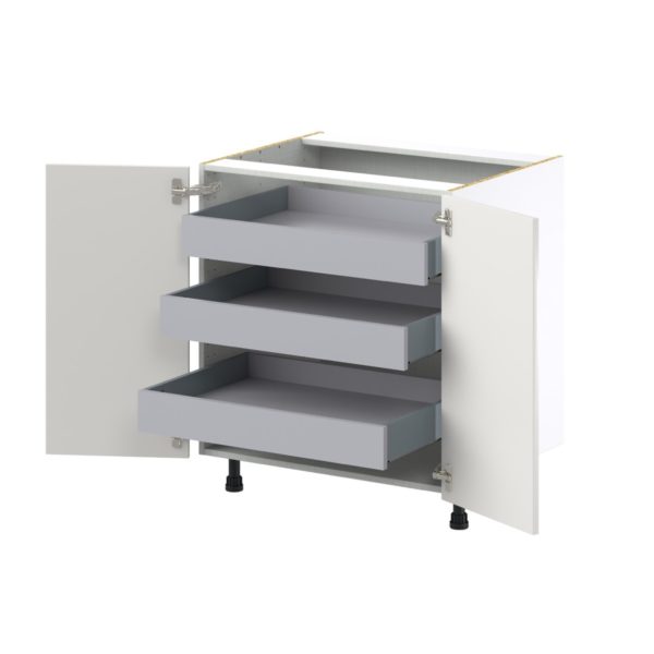 Wisteria Painted Light Gray Recessed Assembled Base Cabinet with 2 Full High Doors and 3 Inner Drawers (30 in. W x 34.5 in. H x 24 in. D)