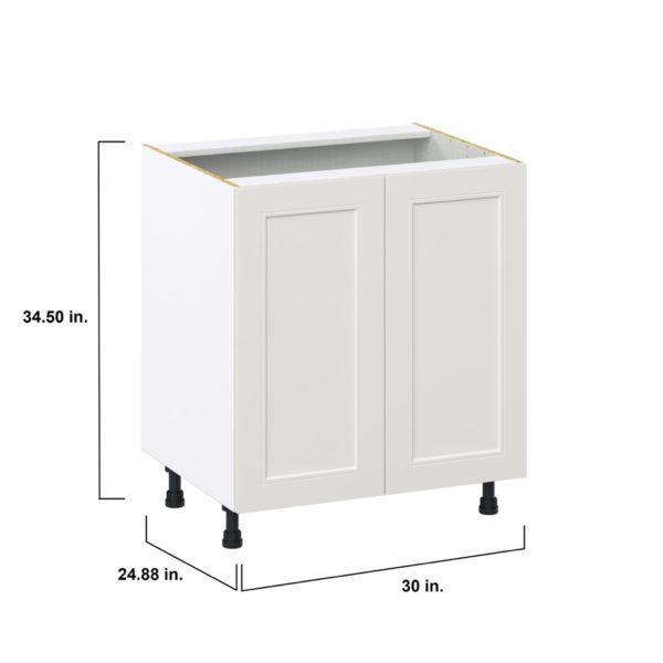 Wisteria Painted Light Gray Recessed Assembled Base Cabinet with 2 Full High Doors and 3 Inner Drawers (30 in. W x 34.5 in. H x 24 in. D)