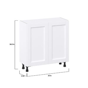 Dahlia Bright White  Shaker Assembled Shallow Base Cabinet with Full High Door (33 in. W X 34.5 in. H X 14 in. D)