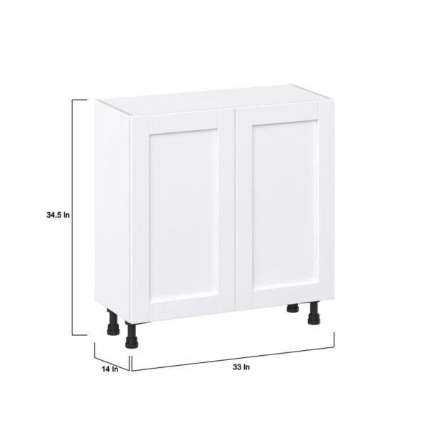 Dahlia Bright White  Shaker Assembled Shallow Base Cabinet with Full High Door (33 in. W X 34.5 in. H X 14 in. D)