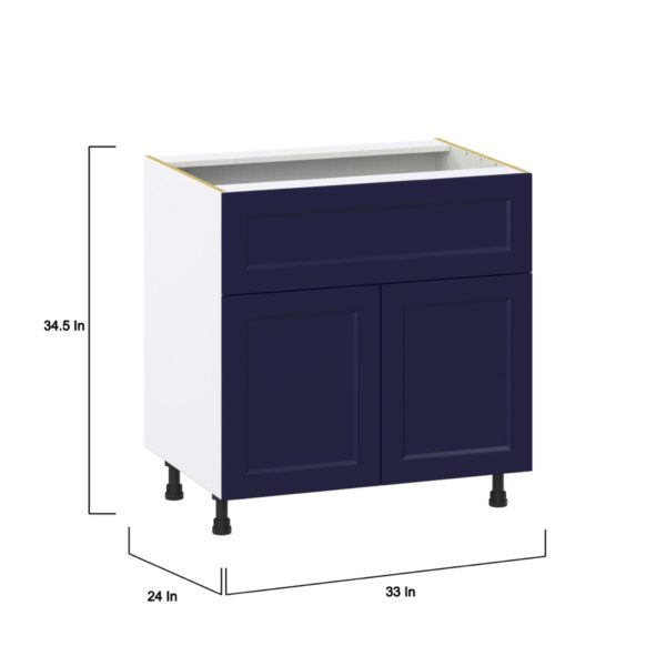 Camellia Painted Midnight Blue Recessed Assembled Base Cabinet with 2 Doors and a 10 in. Drawer (33 in. W X 34.5 in. H X 24 in. D)