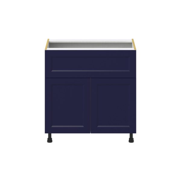 Camellia Painted Midnight Blue Recessed Assembled Base Cabinet with 2 Doors and a 10 in. Drawer (33 in. W X 34.5 in. H X 24 in. D)