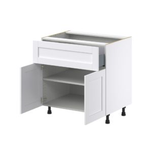 Dahlia Bright White  Shaker Assembled Base Cabinet with 2 Doors and a 10 in. Drawer (33 in. W X 34.5 in. H X 24 in. D)