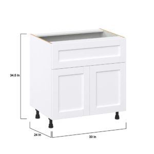 Dahlia Bright White  Shaker Assembled Base Cabinet with 2 Doors and a 10 in. Drawer (33 in. W X 34.5 in. H X 24 in. D)