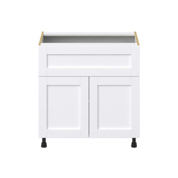 Dahlia Bright White  Shaker Assembled Base Cabinet with 2 Doors and a 10 in. Drawer (33 in. W X 34.5 in. H X 24 in. D)