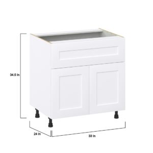 Jasmine Painted Warm White  Shaker Assembled Base Cabinet with 2 Doors and a 10 in. Drawer (33 in. W X 34.5 in. H X 24 in. D)