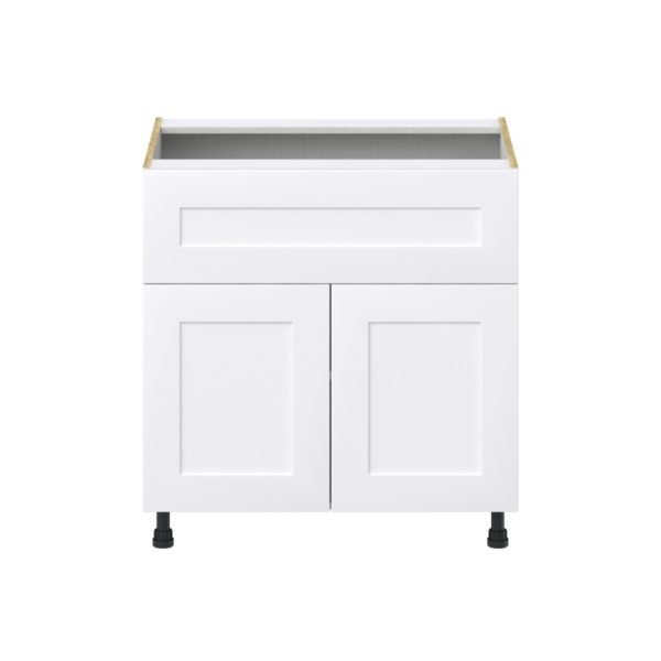 Jasmine Painted Warm White  Shaker Assembled Base Cabinet with 2 Doors and a 10 in. Drawer (33 in. W X 34.5 in. H X 24 in. D)