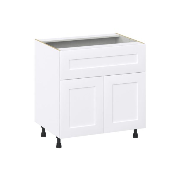 Jasmine Painted Warm White  Shaker Assembled Base Cabinet with 2 Doors and a 10 in. Drawer (33 in. W X 34.5 in. H X 24 in. D)