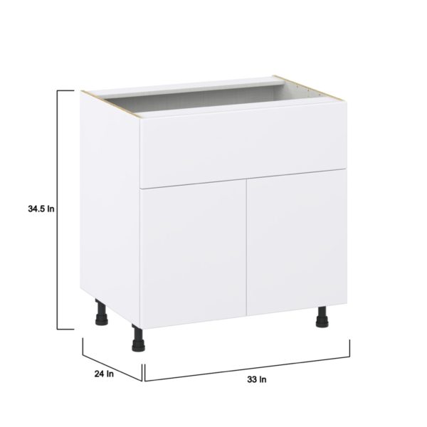 Lily Bright White  Slab Assembled Base Cabinet with 2 Doors and a 10 in. Drawer (33 in. W X 34.5 in. H X 24 in. D)