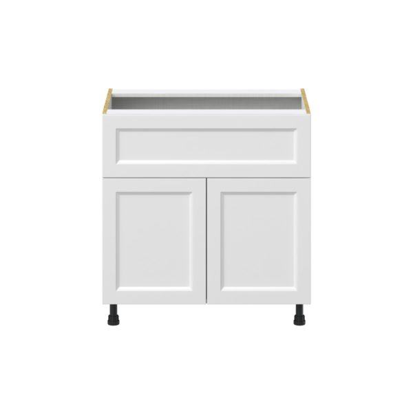 Magnolia Painted Bright White Recessed Assembled Base Cabinet with 2 Doors and a 10 in. Drawer (33 in. W X 34.5 in. H X 24 in. D)