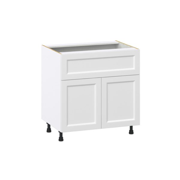 Magnolia Painted Bright White Recessed Assembled Base Cabinet with 2 Doors and a 10 in. Drawer (33 in. W X 34.5 in. H X 24 in. D)