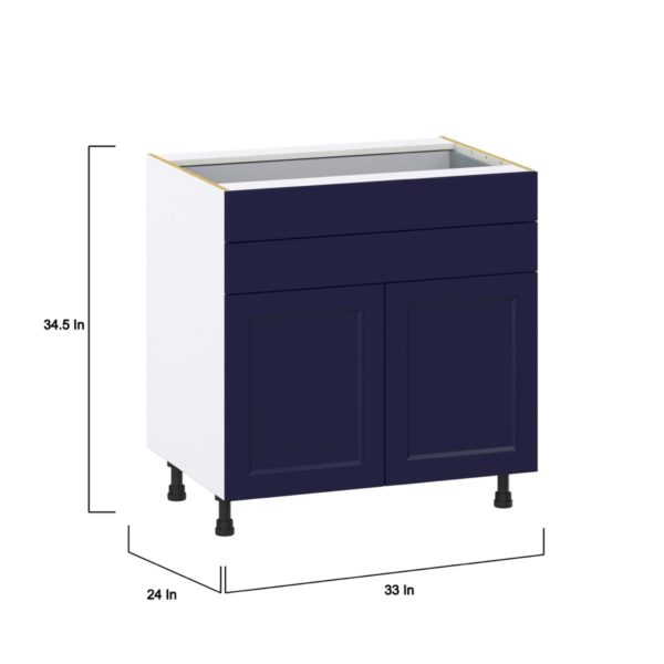 Camellia Painted Midnight Blue Recessed Assembled Base Cabinet with 2 Doors and Two 5 in. Drawers (33 in. W X 34.5 in. H X 24 in. D)