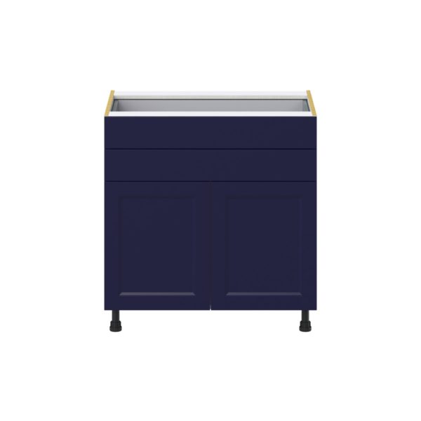 Camellia Painted Midnight Blue Recessed Assembled Base Cabinet with 2 Doors and Two 5 in. Drawers (33 in. W X 34.5 in. H X 24 in. D)