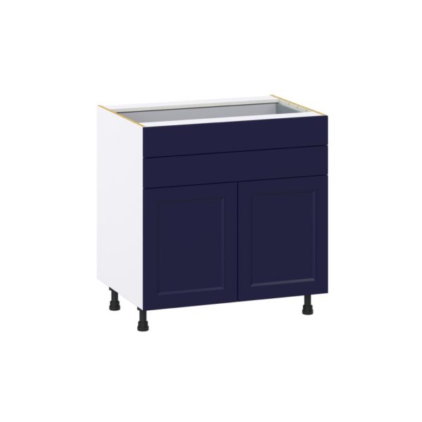 Camellia Painted Midnight Blue Recessed Assembled Base Cabinet with 2 Doors and Two 5 in. Drawers (33 in. W X 34.5 in. H X 24 in. D)