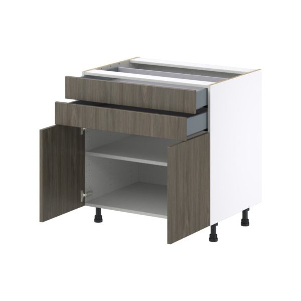 Cordyline Textured Slab Walnut Assembled Base Cabinet with 2 Doors and Two 5 in. Drawers (33 in. W X 34.5 in. H X 24 in. D)