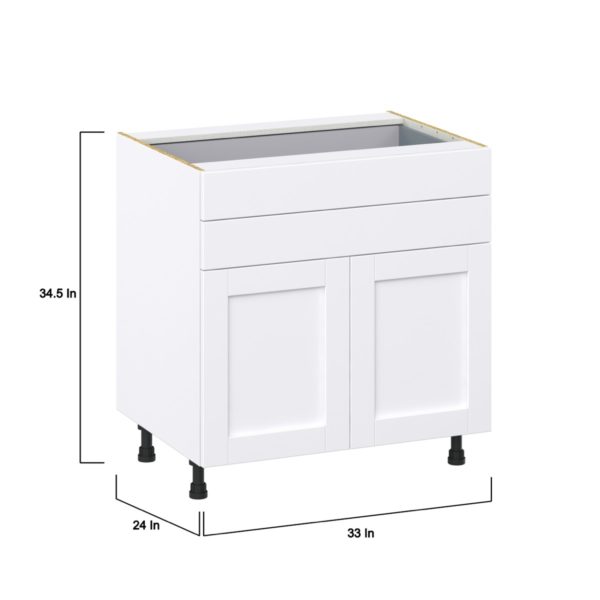 Dahlia Bright White  Shaker Assembled Base Cabinet with 2 Doors and Two 5 in. Drawers (33 in. W X 34.5 in. H X 24 in. D)