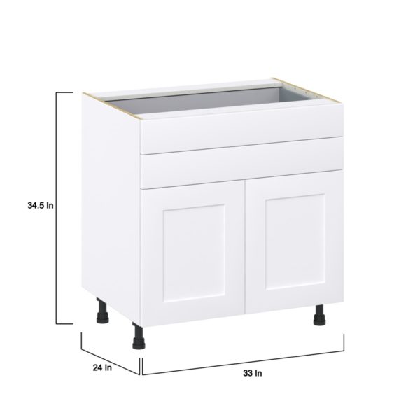 Jasmine Painted Warm White  Shaker Assembled Base Cabinet with 2 Doors and Two 5 in. Drawers (33 in. W X 34.5 in. H X 24 in. D)