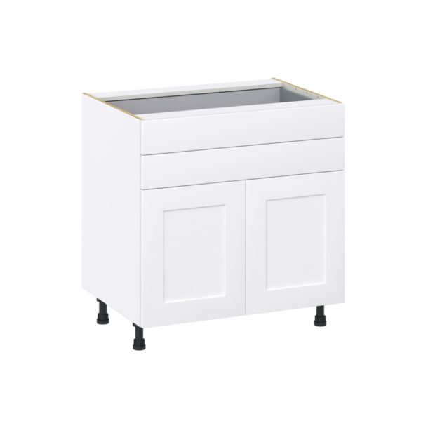 Jasmine Painted Warm White  Shaker Assembled Base Cabinet with 2 Doors and Two 5 in. Drawers (33 in. W X 34.5 in. H X 24 in. D)