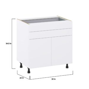 Lily Bright White  Slab Assembled Base Cabinet with 2 Doors and Two 5 in. Drawers (33 in. W X 34.5 in. H X 24 in. D)