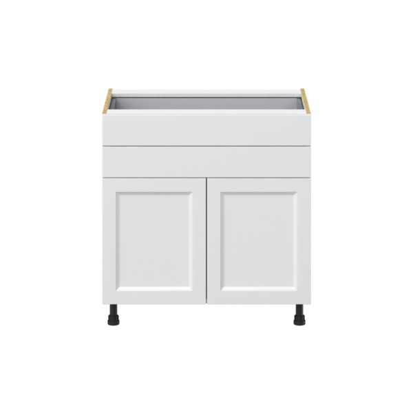 Magnolia Painted Bright White Recessed Assembled Base Cabinet with 2 Doors and Two 5 in. Drawers (33 in. W X 34.5 in. H X 24 in. D)