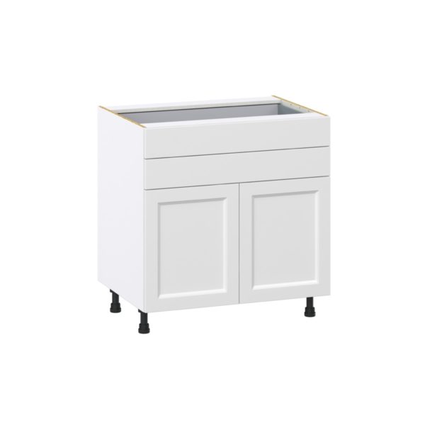 Magnolia Painted Bright White Recessed Assembled Base Cabinet with 2 Doors and Two 5 in. Drawers (33 in. W X 34.5 in. H X 24 in. D)