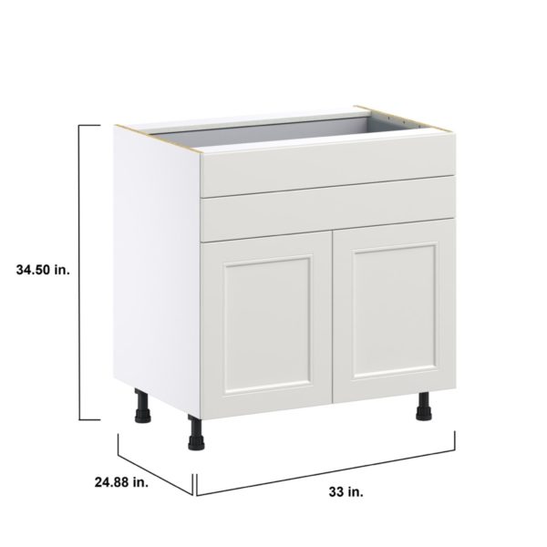 Wisteria Painted Light Gray Recessed Assembled Base Cabinet with 2 Doors and Two 5 in. Drawers (33 in. W X 34.5 in. H X 24 in. D)