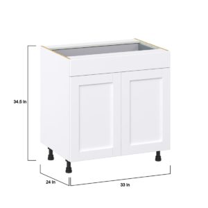 Dahlia Bright White  Shaker Assembled Base Cabinet with 2  Doors and 1 Drawer (33 in. W X 34.5 in. H X 24 in. D)