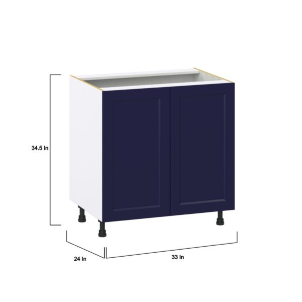 Camellia Painted Midnight Blue Recessed Assembled Base Cabinet with 2 Full High Doors and 3 Inner Drawers (33 in. W X 34.5 in. H X 24 in. D)